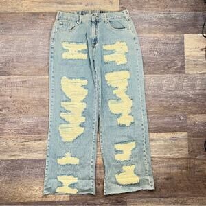 OH light wash distressed wide leg jeans size XL B127